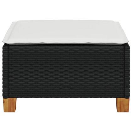 Градинска табуретка с възглавница черна 63,5x56x32 см полиратан