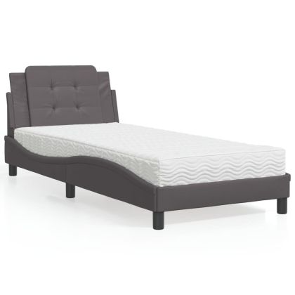 Легло с матрак, сиво, 100x200 см, изкуствена кожа