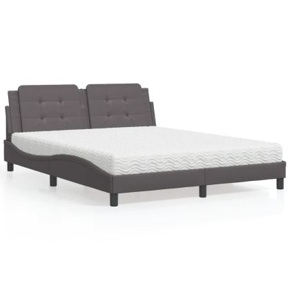 Легло с матрак, сиво, 160x200 см, изкуствена кожа