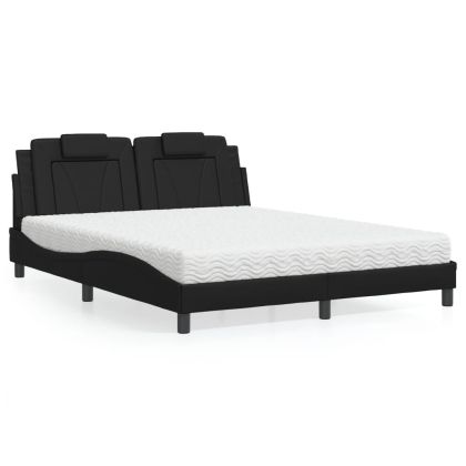 Легло с матрак, черно, 160x200 см, изкуствена кожа