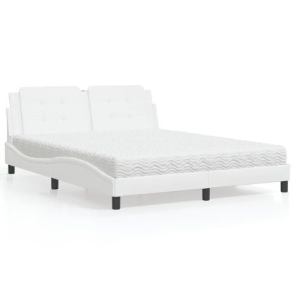 Легло с матрак, бяло, 160x200 см, изкуствена кожа