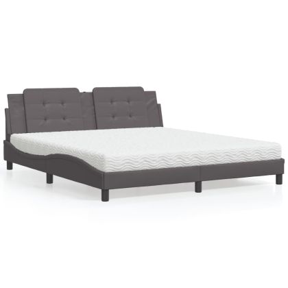 Легло с матрак, сиво, 180x200 см, изкуствена кожа