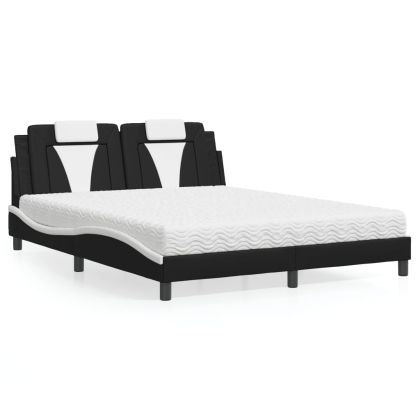 Легло с матрак, черно и бяло, 160x200 см, изкуствена кожа