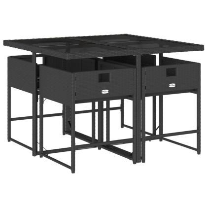 Градински трапезен комплект възглавници 5 части черен полиратан