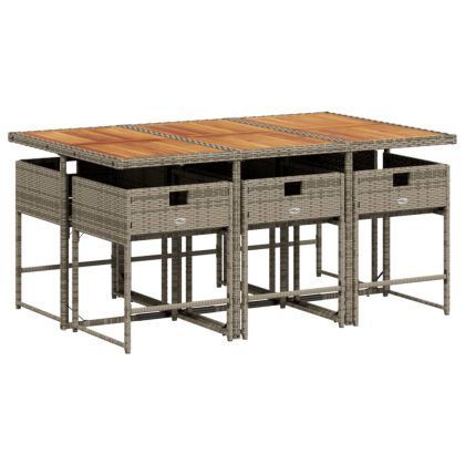 Градински трапезен комплект 7 части с възглавници сив полиратан