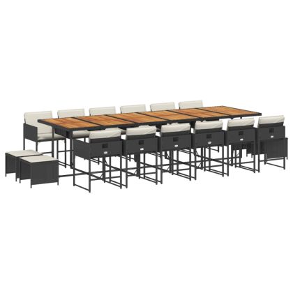 Градински комплект с възглавници 17 части полиратан черен