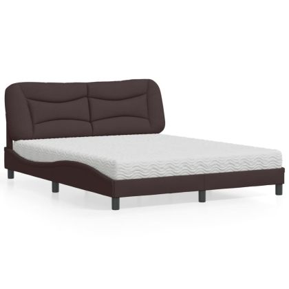 Легло с матрак, тъмнокафяво, 160x200 см, плат