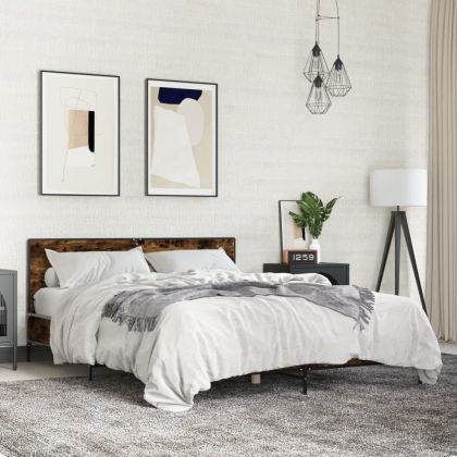 Рамка за легло, опушен дъб, 160x200 см, инженерно дърво и метал