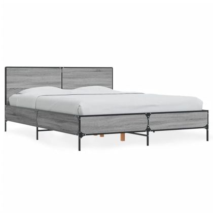 Рамка за легло, сив сонома, 140x200 см, инженерно дърво и метал