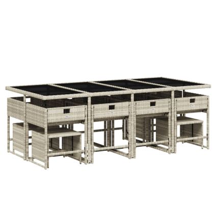 Градински комплект от 13части с възглавници светлосив полиратан