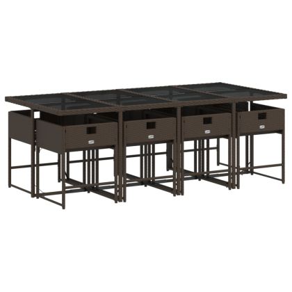 Градински трапезен комплект възглавници 9 части кафяв полиратан