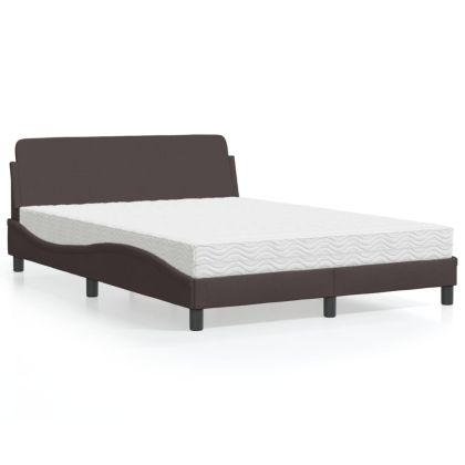 Легло с матрак, тъмнокафяво, 140x190 см, плат