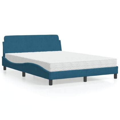 Легло с матрак, синьо, 140x200 см, кадифе