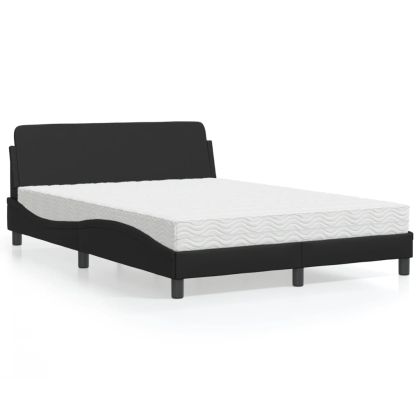 Легло с матрак, черно, 140x200 см, изкуствена кожа
