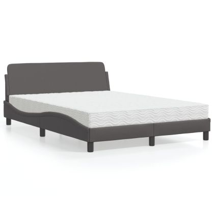Легло с матрак, сиво, 140x200 см, изкуствена кожа