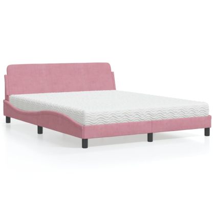 Легло с матрак, розово, 160x200 см, кадифе