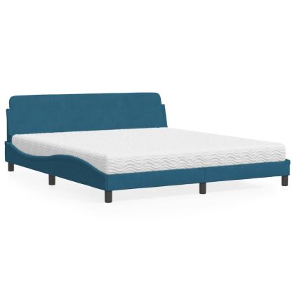 Легло с матрак, синьо, 180x200 см, кадифе