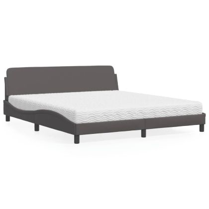 Легло с матрак, сиво, 180x200 см, изкуствена кожа