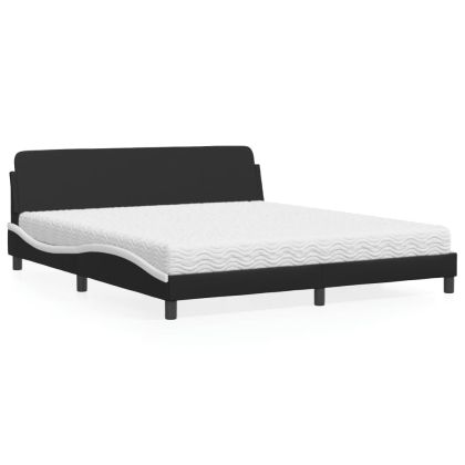 Легло с матрак, бяло и черно, 180x200 см, изкуствена кожа