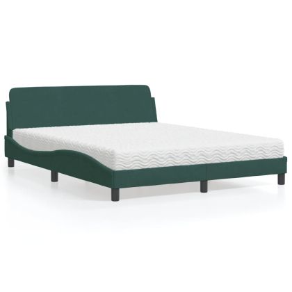 Легло с матрак, тъмнозелено, 160x200 см, кадифе
