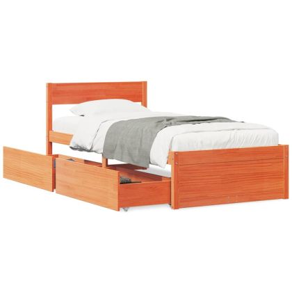 Рамка за легло с чекмеджета, восъчнокафяв, 90x200 см, бор масив