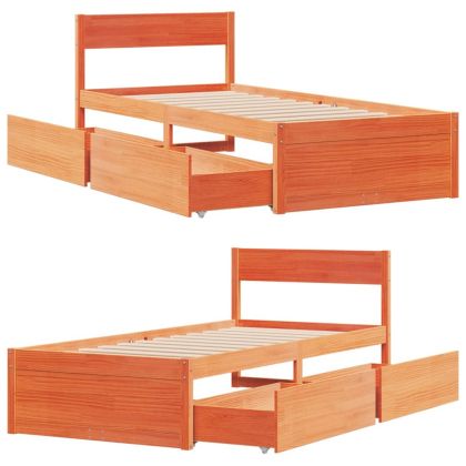 Рамка за легло без матрак, восъчнокафяво, 90x200 см, бор масив