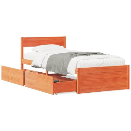 Рамка за легло с чекмеджета, восъчнокафяв, 90x190 см, бор масив