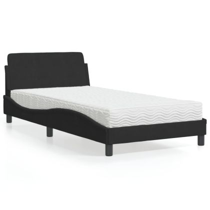 Легло с матрак, черно, 100x200 см, кадифе
