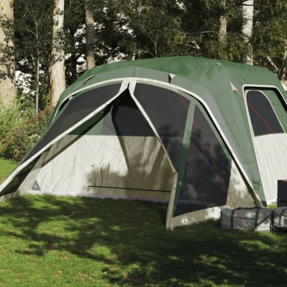 Семейна палатка с веранда, 6-местна, зелена, водоустойчива