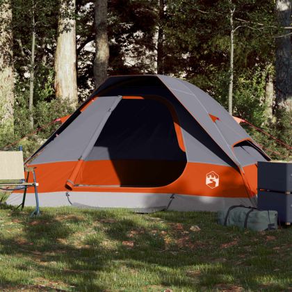 Куполна къмпинг палатка, 2-местна, сиво-оранжева, водоустойчива