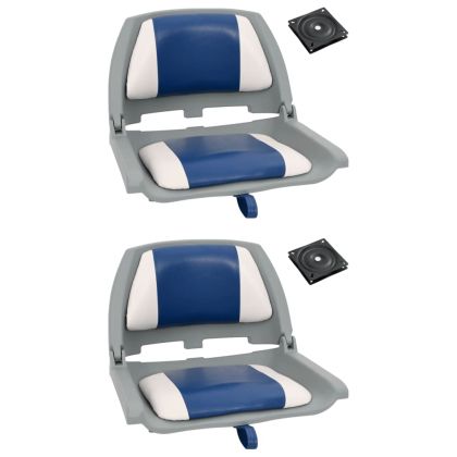 Сгъваеми седалки за лодка от 4 части със синьо-бяла възглавница