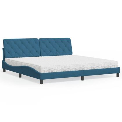 Легло с матрак, синьо, 200x200 см, кадифе
