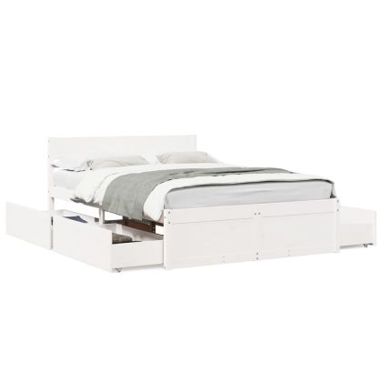 Рамка за легло с чекмеджета, бяла, 140x190 см, бор масив