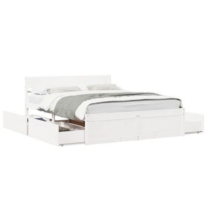 Рамка за легло с чекмеджета, бяла, 160x200 см, бор масив