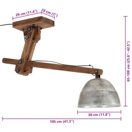 Лампа за таван 25 W, винтидж, сребриста, 105x30x65-108 см, E27