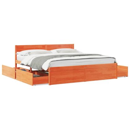 Рамка за легло с чекмеджета, восъчнокафяв, 180x200см, бор дърво