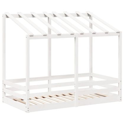 Детско легло с покрив, бяло, 70x140 см, борово дърво масив