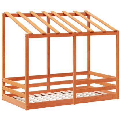 Детско легло с покрив, восъчнокафяво, 80x160 см, бор масив