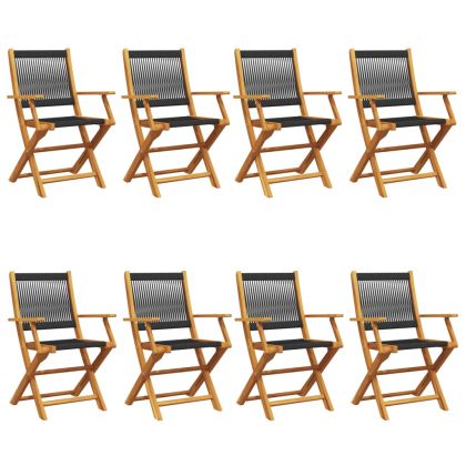 Сгъваеми градински столове, 8 бр, черни, акация масив