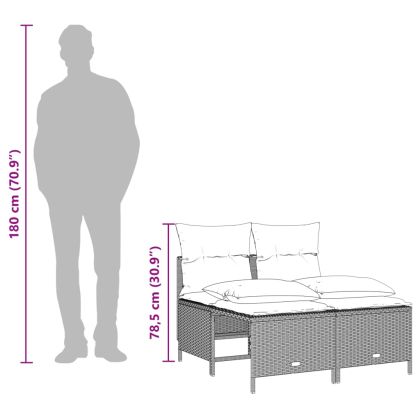 Градински комплект с възглавници, 5 части, светлосив полиратан