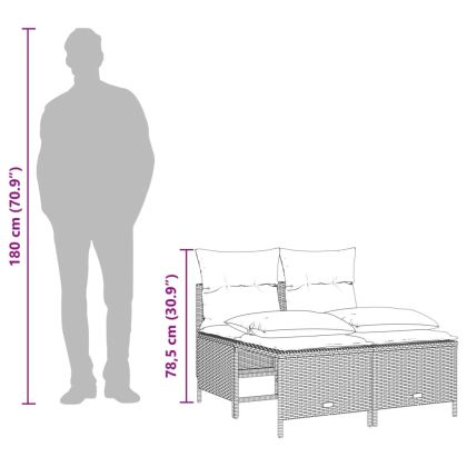Градински комплект с възглавници, 5 части, светлосив полиратан