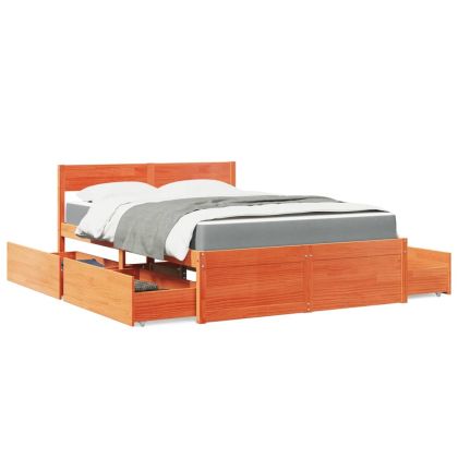 Легло с чекмеджета и матрак восъчнокафяво 120x200 см бор масив