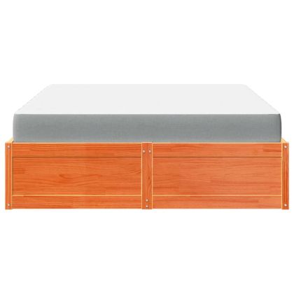 Легло с матрак, восъчнокафяв, 140x200 см, борово дърво масив