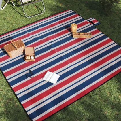 Одеяло за пикник сгъваемо червено и синьо райе 200x200см кадифе