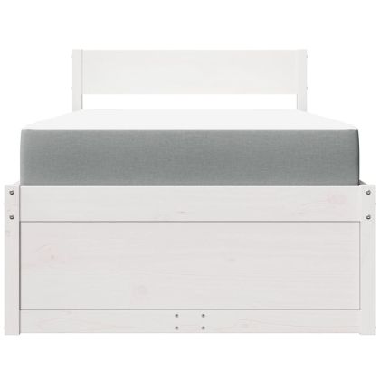 Легло с чекмеджета и матрак, бяло, 90x200 см, бор масив