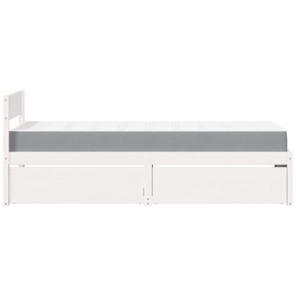 Легло с чекмеджета и матрак, бяло, 90x200 см, бор масив