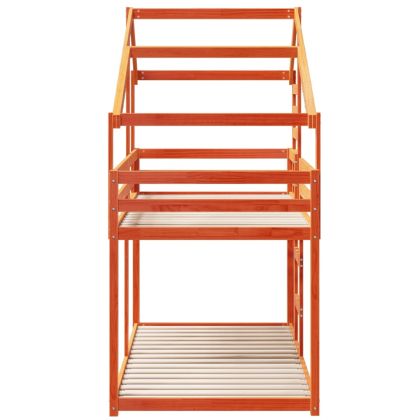 Двуетажно легло с покрив, восъчнокафяв, 75x190 см, бор масив