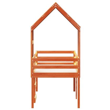 Високо легло с покрив восъчнокафяв 90x190 см борово дърво масив