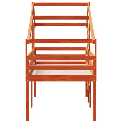 Високо легло с покрив восъчнокафяв 80x200 см борово дърво масив