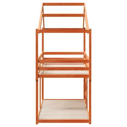 Двуетажно легло с покрив, восъчнокафяв, 75x190 см, бор масив